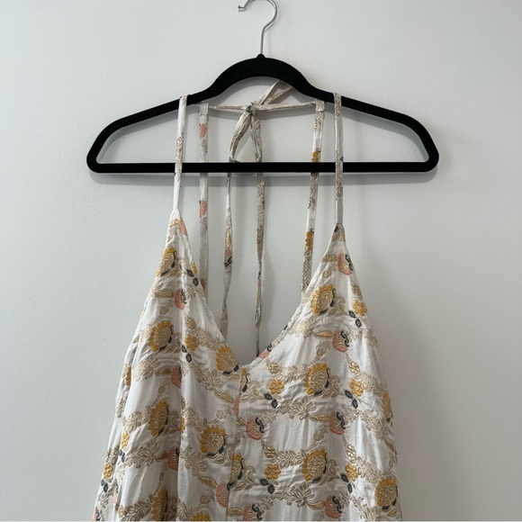 Free People Chiara Romper Cream Gold Pink Embroidered Playsuit Onsie Sz M NWT - Picture 5 of 16